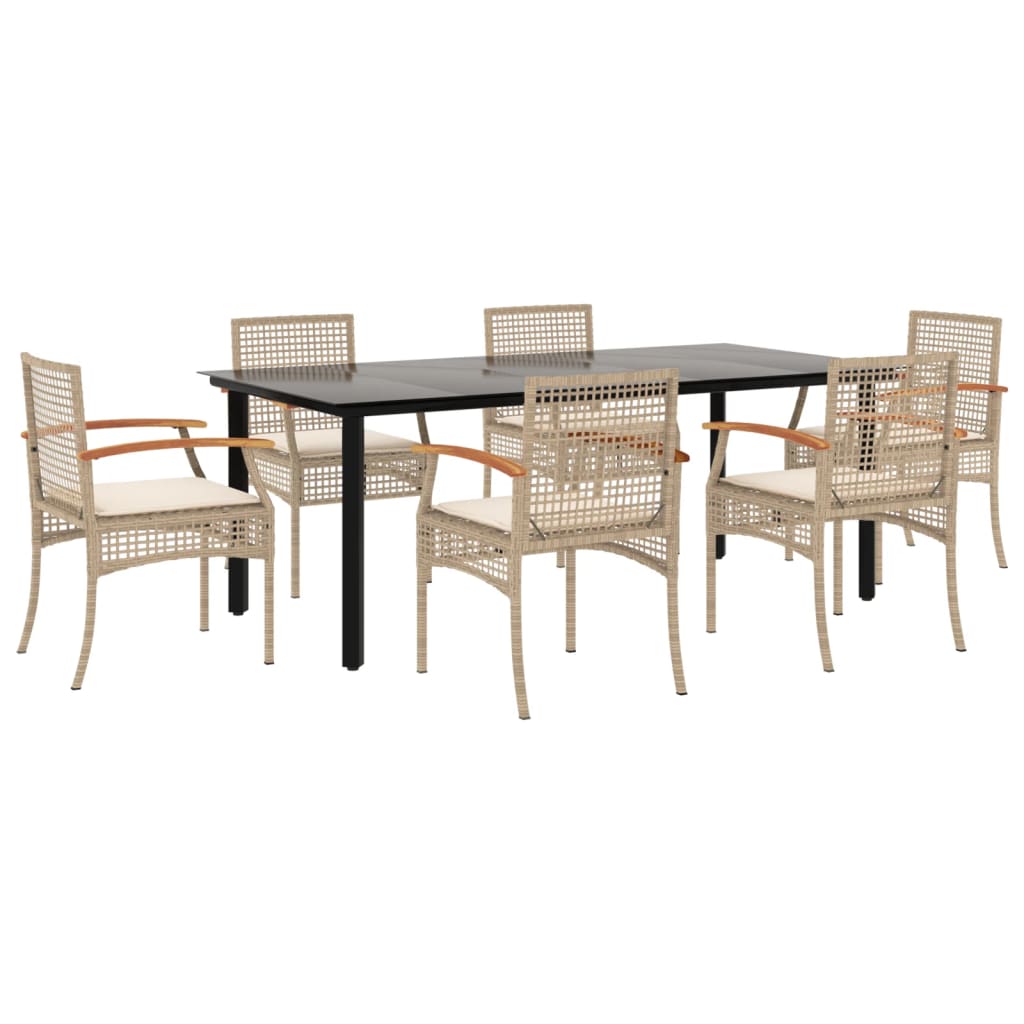 7-tlg. Garten-Essgruppe mit Kissen Beige Poly Rattan