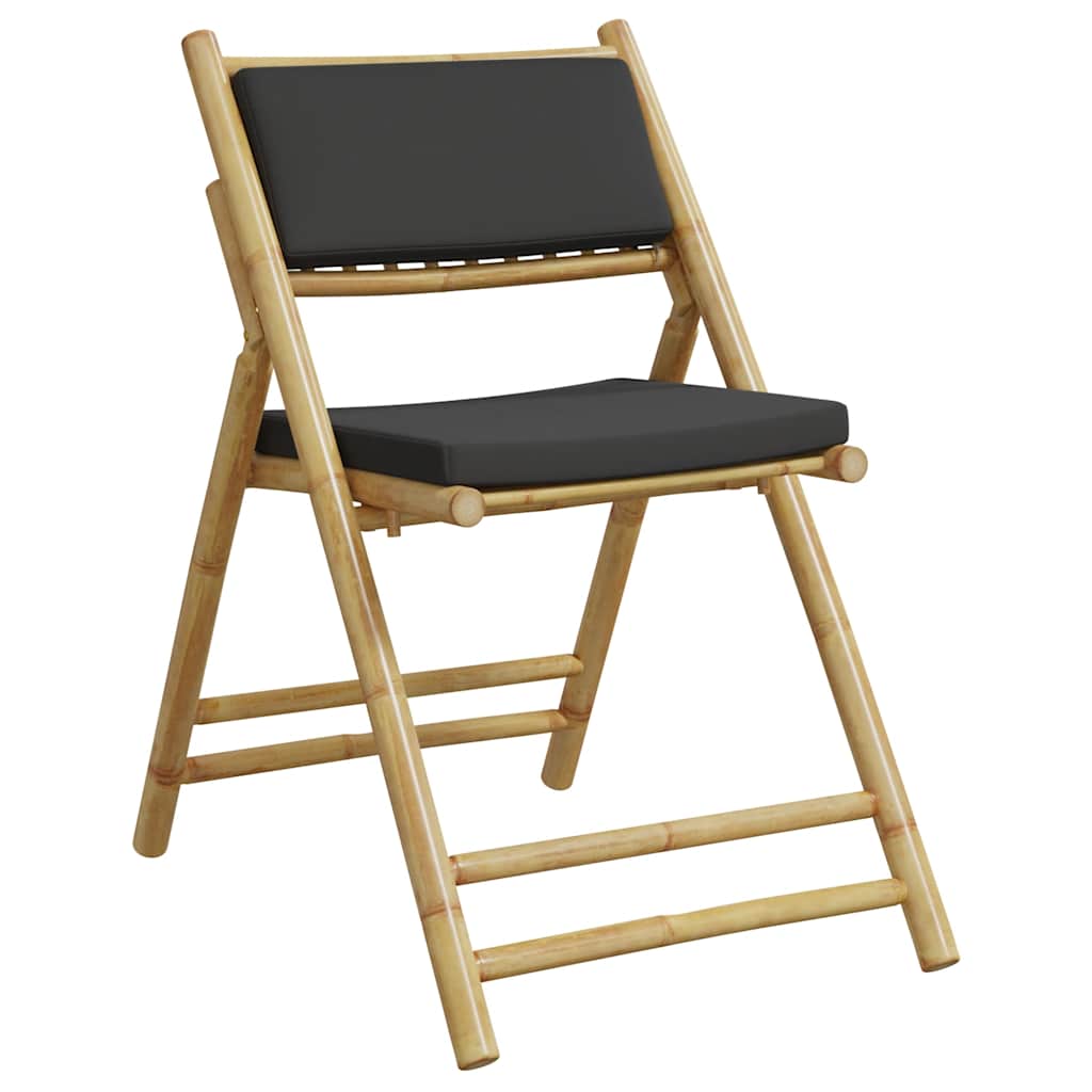 3-tlg. Bistro-Set Klappbar mit Dunkelgrauen Kissen Bambus