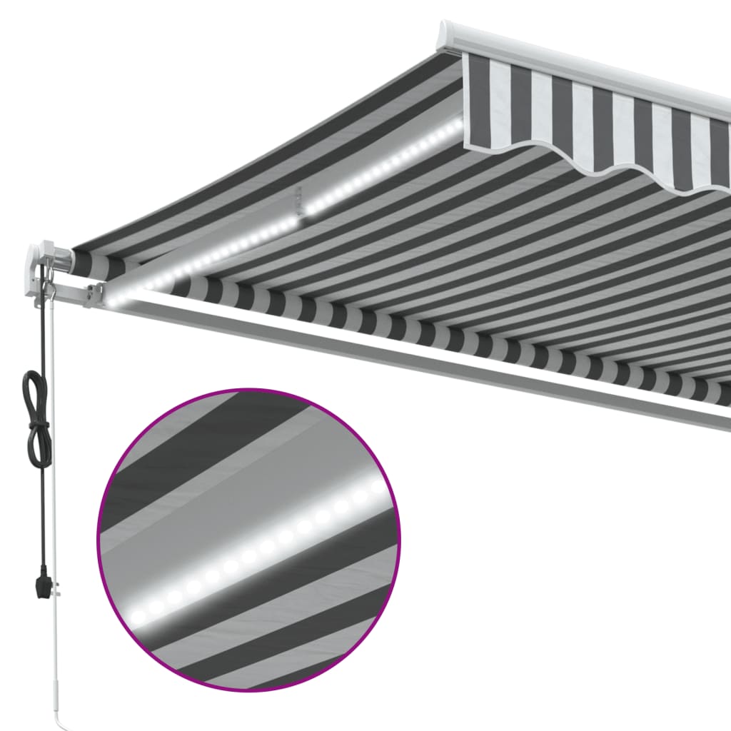 Markise Automatisch mit LED Anthrazit & Weiß 600x350 cm