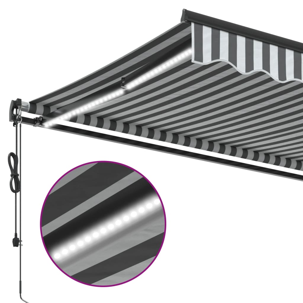Markise Automatisch mit LEDs Anthrazit & Weiß 500x350 cm