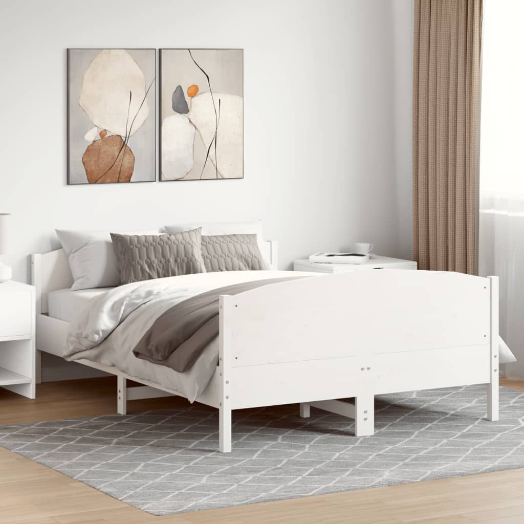 Massivholzbett ohne Matratze Weiß 135x190 cm Kiefernholz