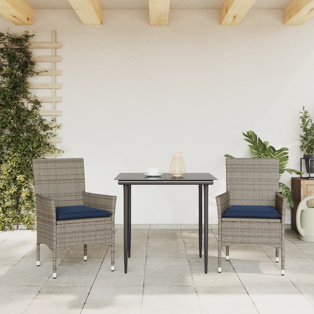 Gartenstühle mit Kissen 2 Stk. Grau Poly Rattan