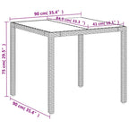 Gartentisch mit Glasplatte Weiß 90x90x75 cm Poly Rattan
