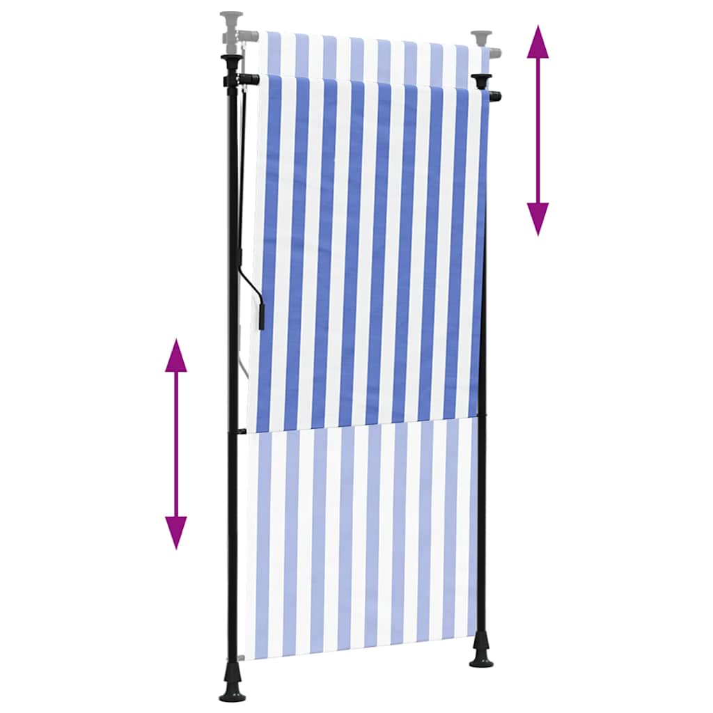 Außenrollo Blau und Weiß 120x270 cm Stoff und Stahl