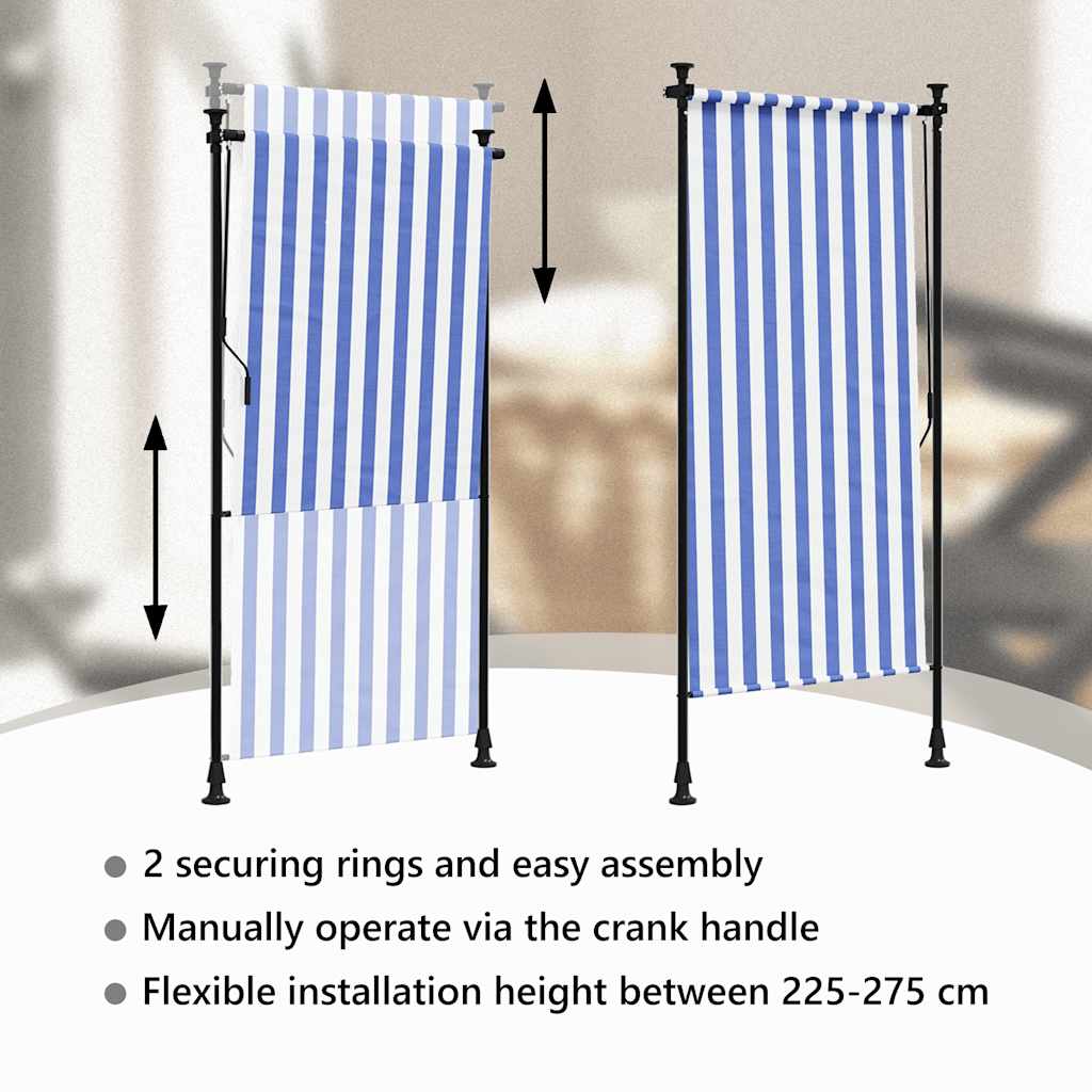 Außenrollo Blau und Weiß 120x270 cm Stoff und Stahl