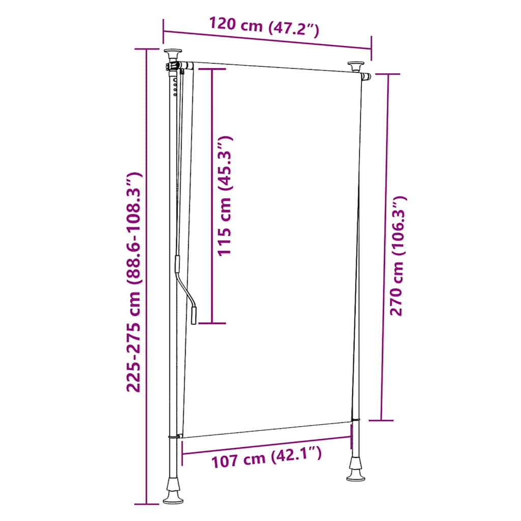 Außenrollo Gelb und Weiß 120x270 cm Stoff und Stahl