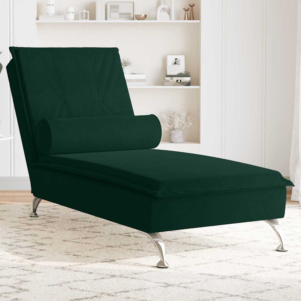 Massage-Chaiselongue mit Nackenrolle Dunkelgrün Samt