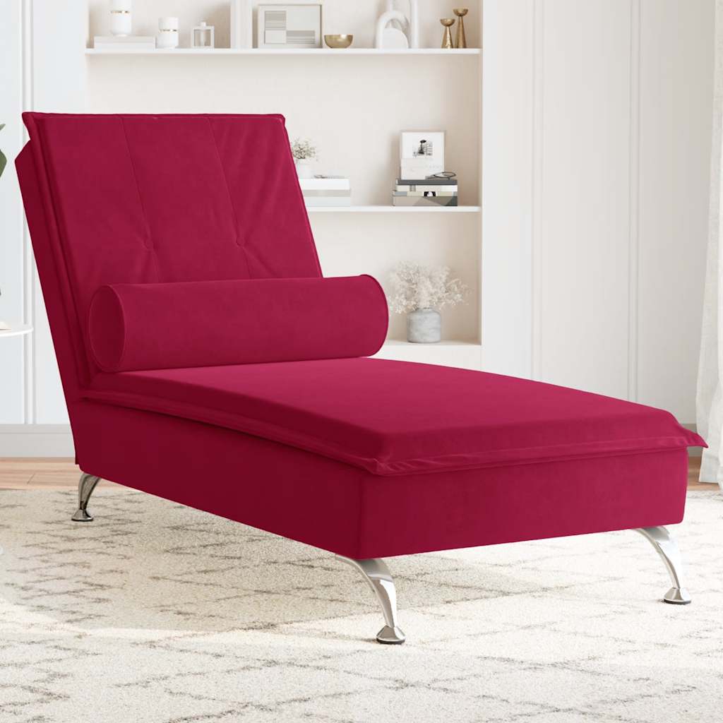 Massage-Chaiselongue mit Nackenrolle Weinrot Samt