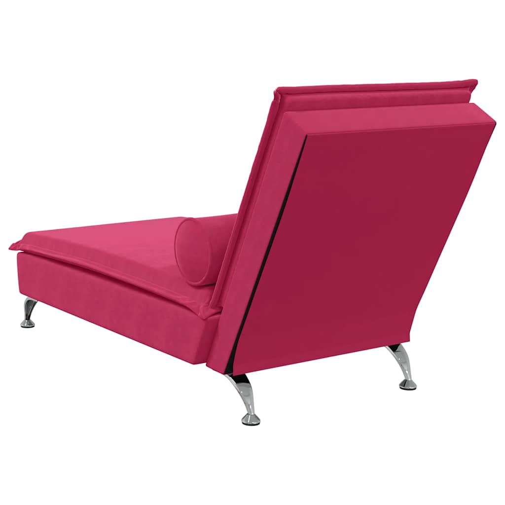 Massage-Chaiselongue mit Nackenrolle Weinrot Samt