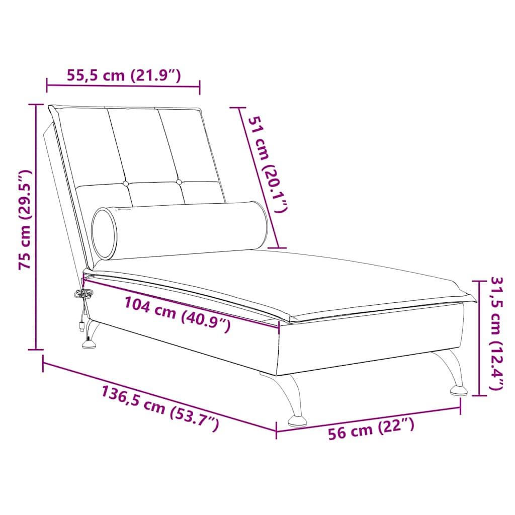 Massage-Chaiselongue mit Nackenrolle Schwarz Samt
