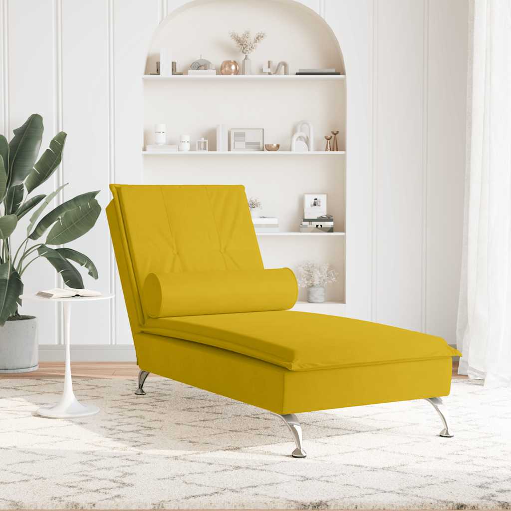 Massage-Chaiselongue mit Nackenrolle Gelb Samt