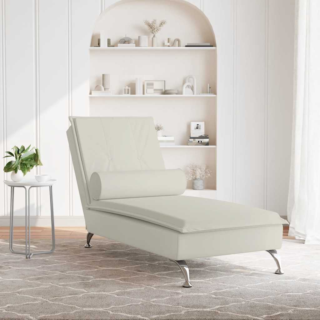Massage-Chaiselongue mit Nackenrolle Creme Samt