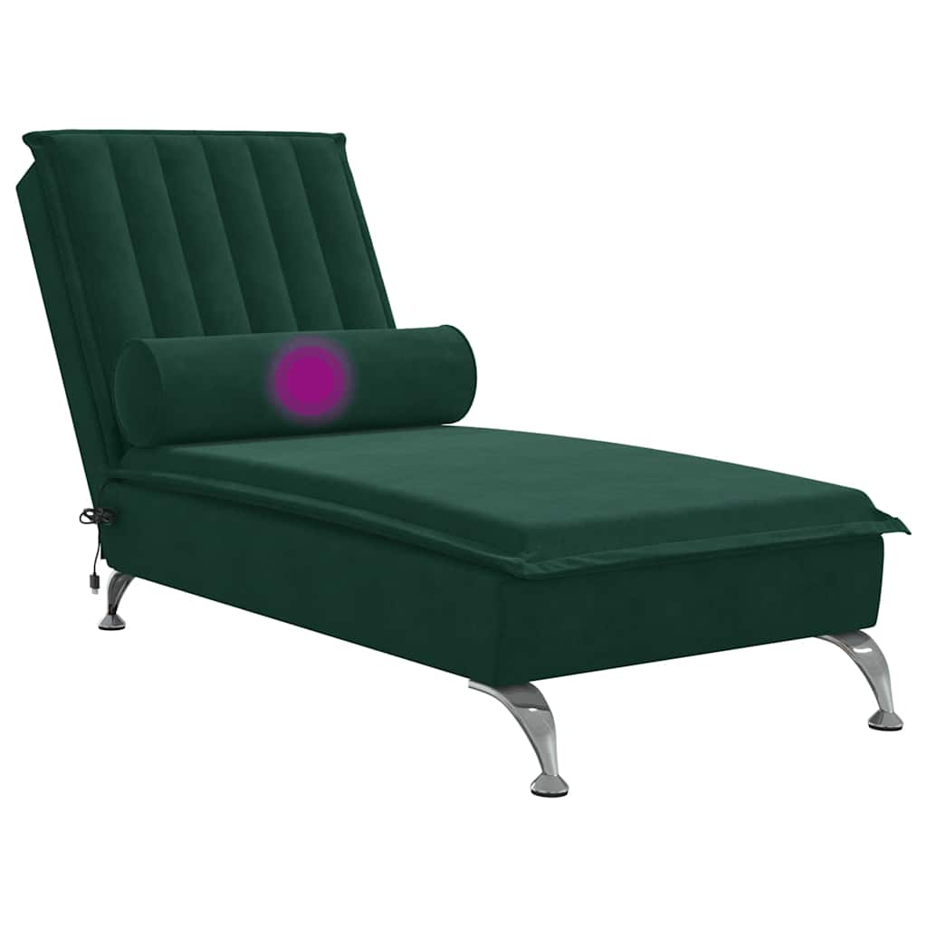 Massage-Chaiselongue mit Nackenrolle Dunkelgrün Samt