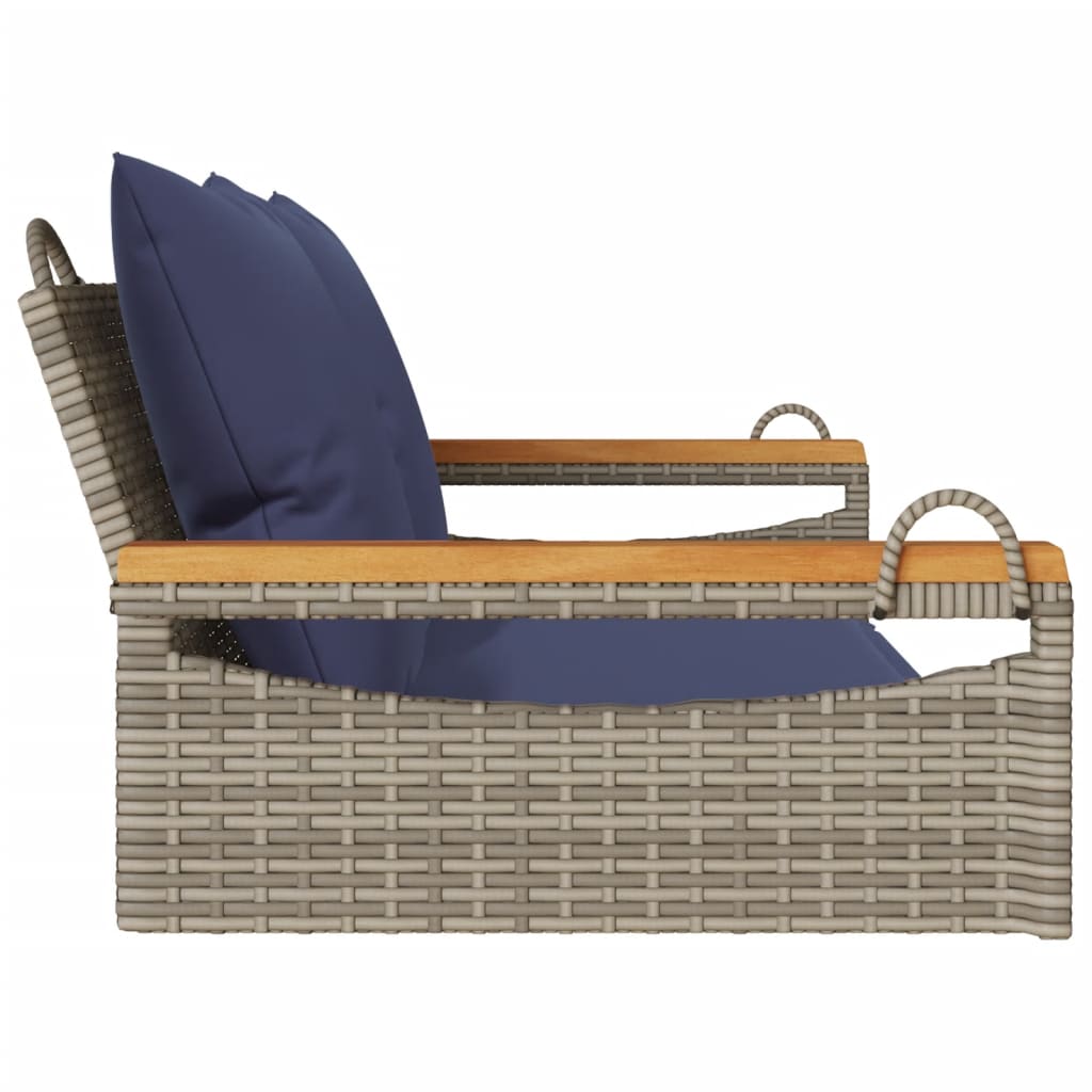 Hängebank mit Kissen Grau 109x62x40 cm Poly Rattan
