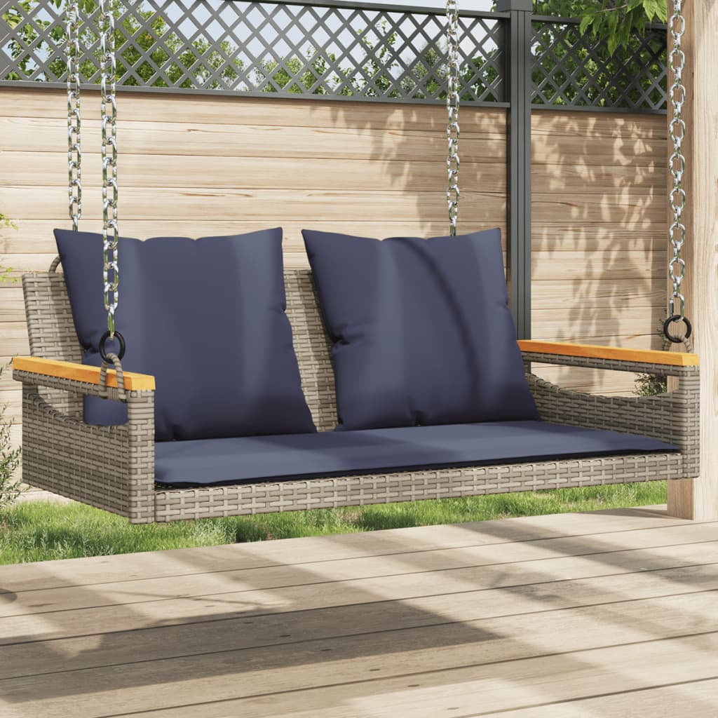 Hängebank mit Kissen Grau 109x62x40 cm Poly Rattan