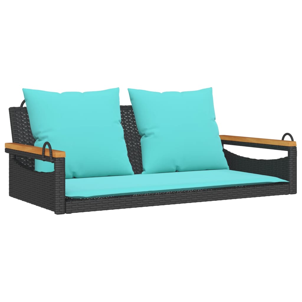 Hängebank mit Kissen Schwarz 109x62x40 cm Poly Rattan