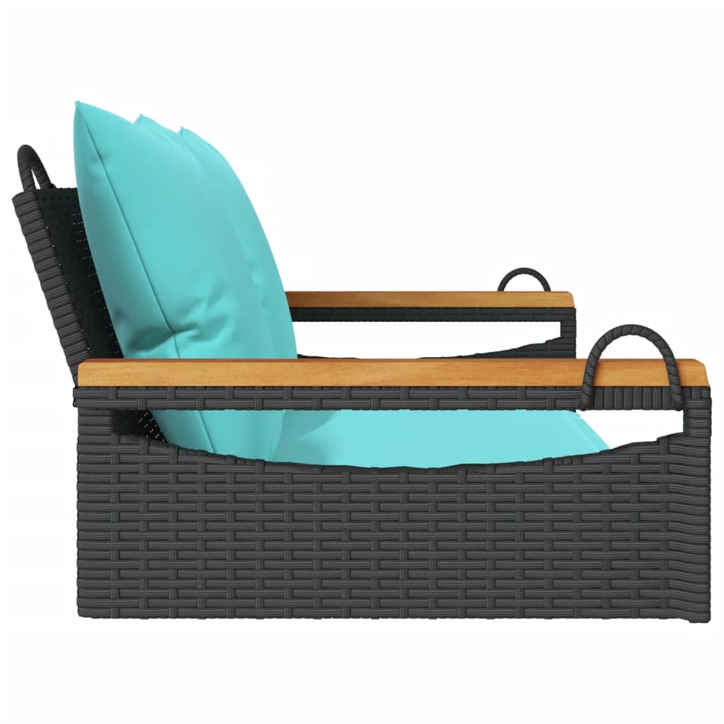 Hängebank mit Kissen Schwarz 109x62x40 cm Poly Rattan