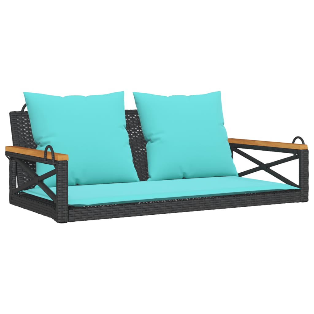 Hängebank mit Kissen Schwarz 109x62x40 cm Poly Rattan