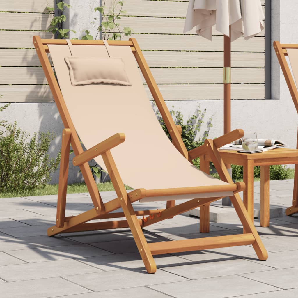 Strandstuhl Klappbar Massivholz Eukalyptus und Stoff
