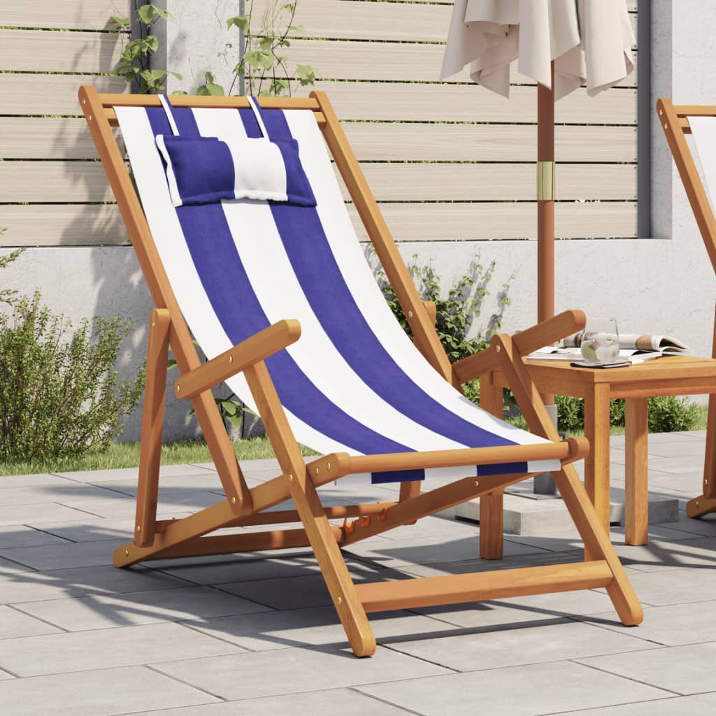 Strandstuhl Klappbar Massivholz Eukalyptus und Stoff