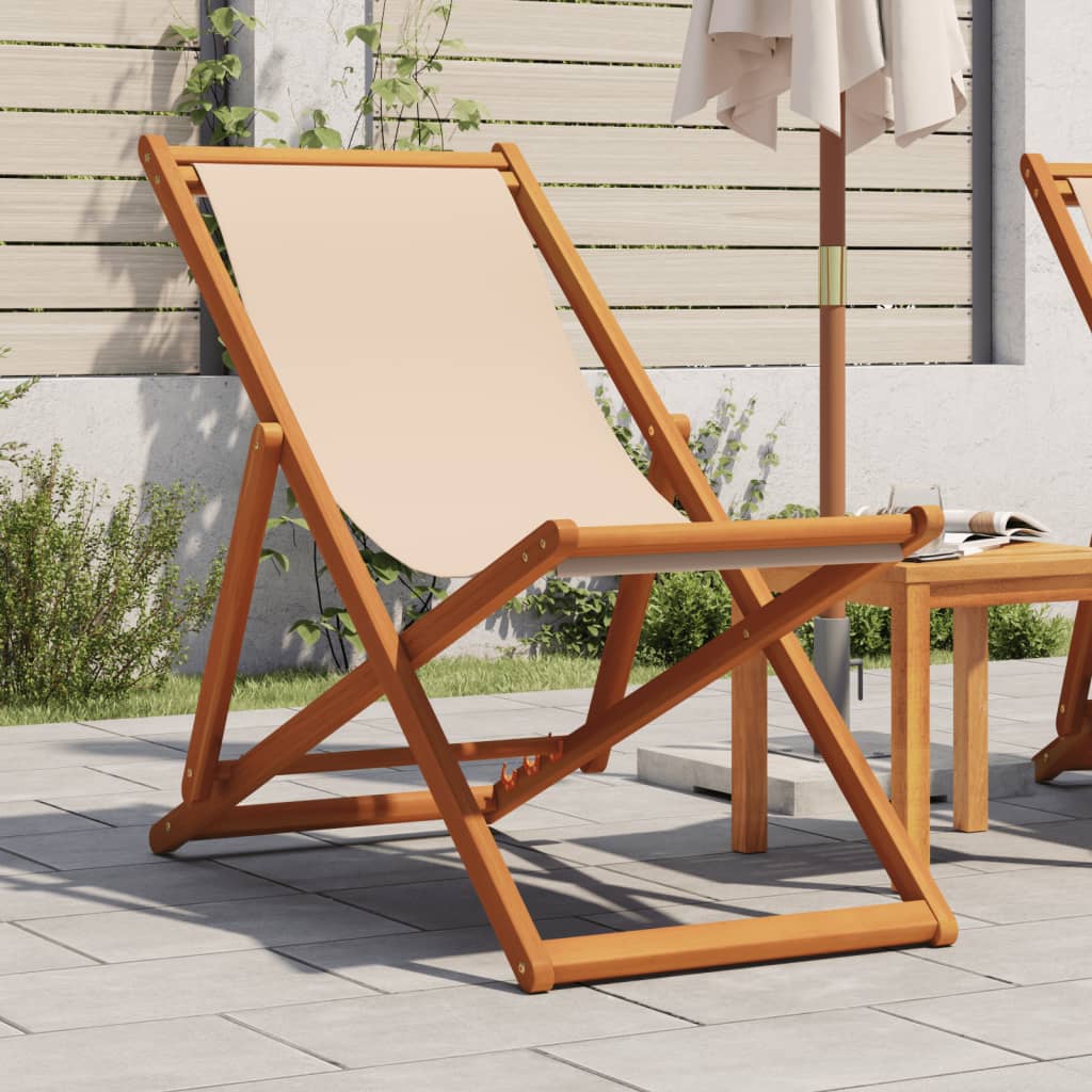 Strandstuhl Klappbar Massivholz Eukalyptus und Stoff