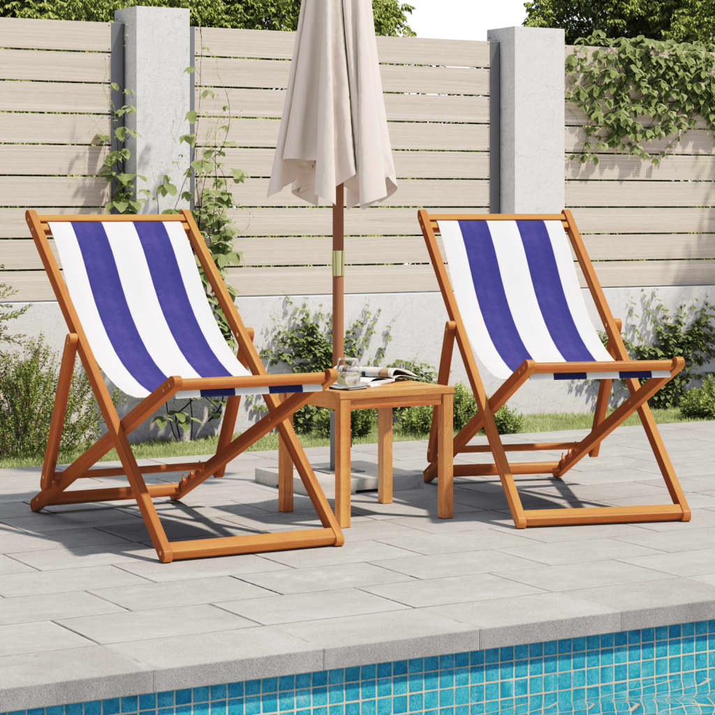 Strandstuhl Klappbar Massivholz Eukalyptus und Stoff