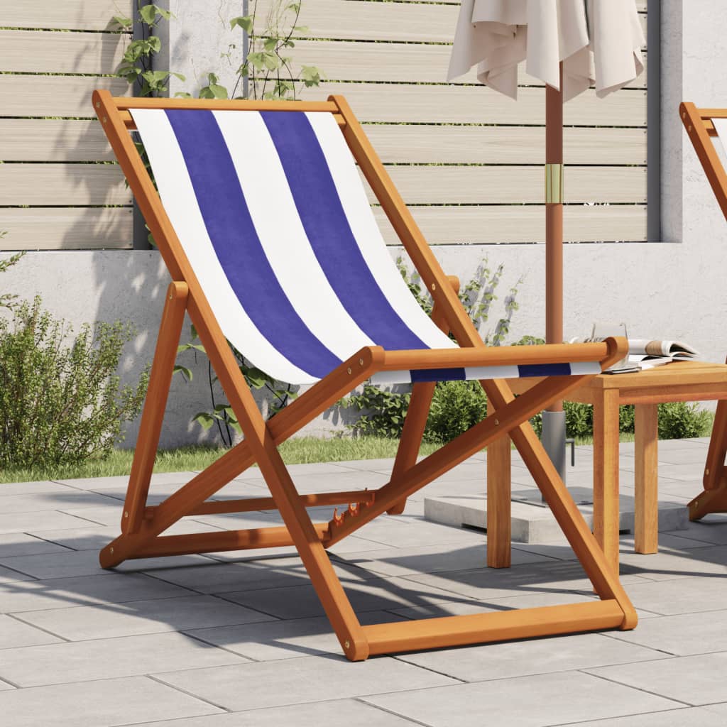 Strandstuhl Klappbar Massivholz Eukalyptus und Stoff
