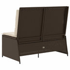 Gartenbank Verstellbar mit Kissen Braun Poly Rattan