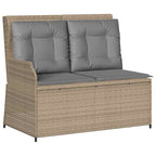Gartenbank Verstellbar mit Kissen Beige Poly Rattan