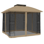 Pavillon mit Doppeldach & Netzwänden Taupe 2,94x2,94 m Stahl