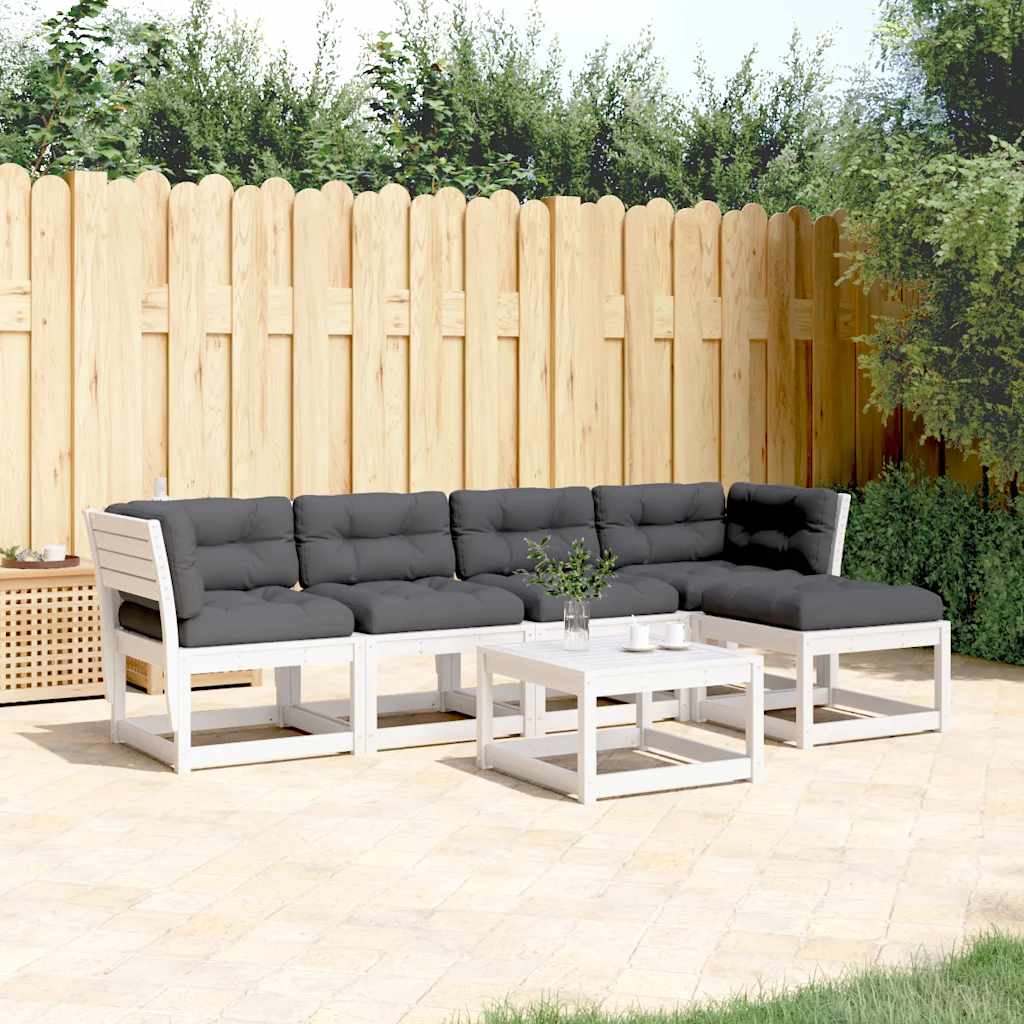 5-tlg. Garten-Sofagarnitur mit Kissen Weiß Massivholz Kiefer