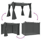 Pavillon mit Vorhängen Anthrazit 3x3 m Stahl