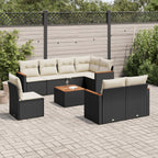 9-tlg. Garten-Sofagarnitur mit Kissen Schwarz Poly Rattan