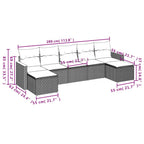 7-tlg. Garten-Sofagarnitur mit Kissen Schwarz Poly Rattan