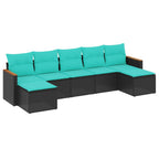 7-teiliges Gartensofa-Set mit Kissen, schwarzes Polyrattan