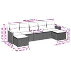 7-teiliges Gartensofa-Set mit Kissen, schwarzes Polyrattan