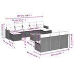 11-tlg. Garten-Sofagarnitur mit Kissen Schwarz Poly Rattan