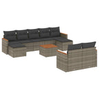 10-tlg. Garten-Sofagarnitur mit Kissen Grau Poly Rattan
