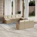10-tlg. Garten-Sofagarnitur mit Kissen Beige Poly Rattan