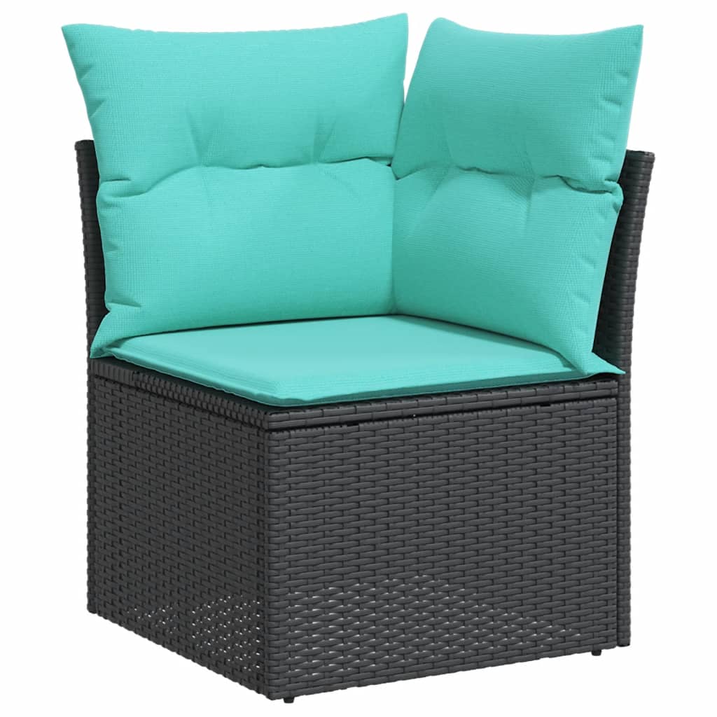 11-teiliges Gartensofa-Set mit Kissen, schwarzes Polyrattan