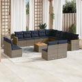14-teiliges Gartensofa-Set mit Kissen, grau, Polyrattan