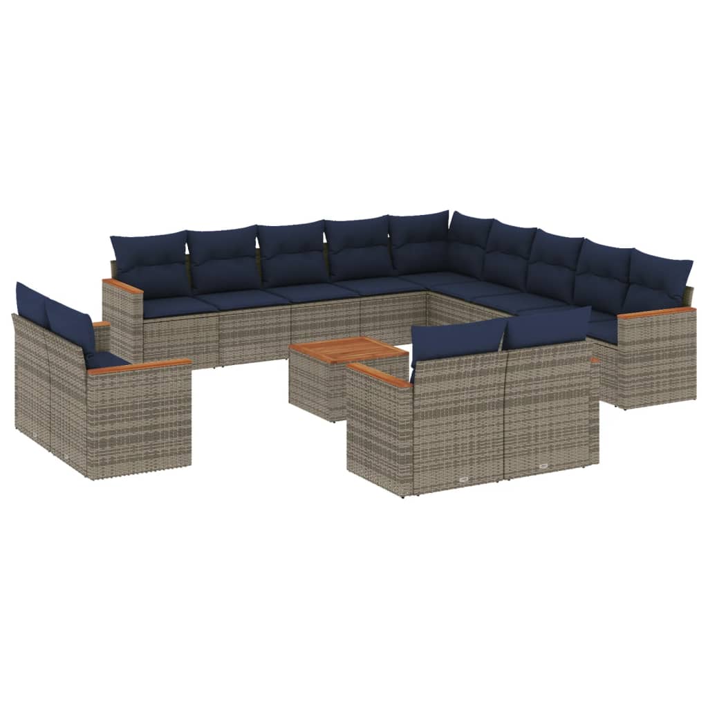 14-teiliges Gartensofa-Set mit Kissen, grau, Polyrattan