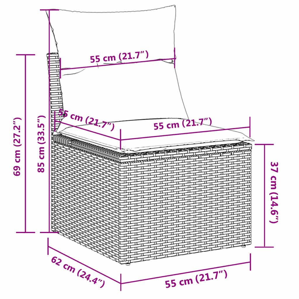 5-tlg. Garten-Sofagarnitur mit Kissen Grau Poly Rattan