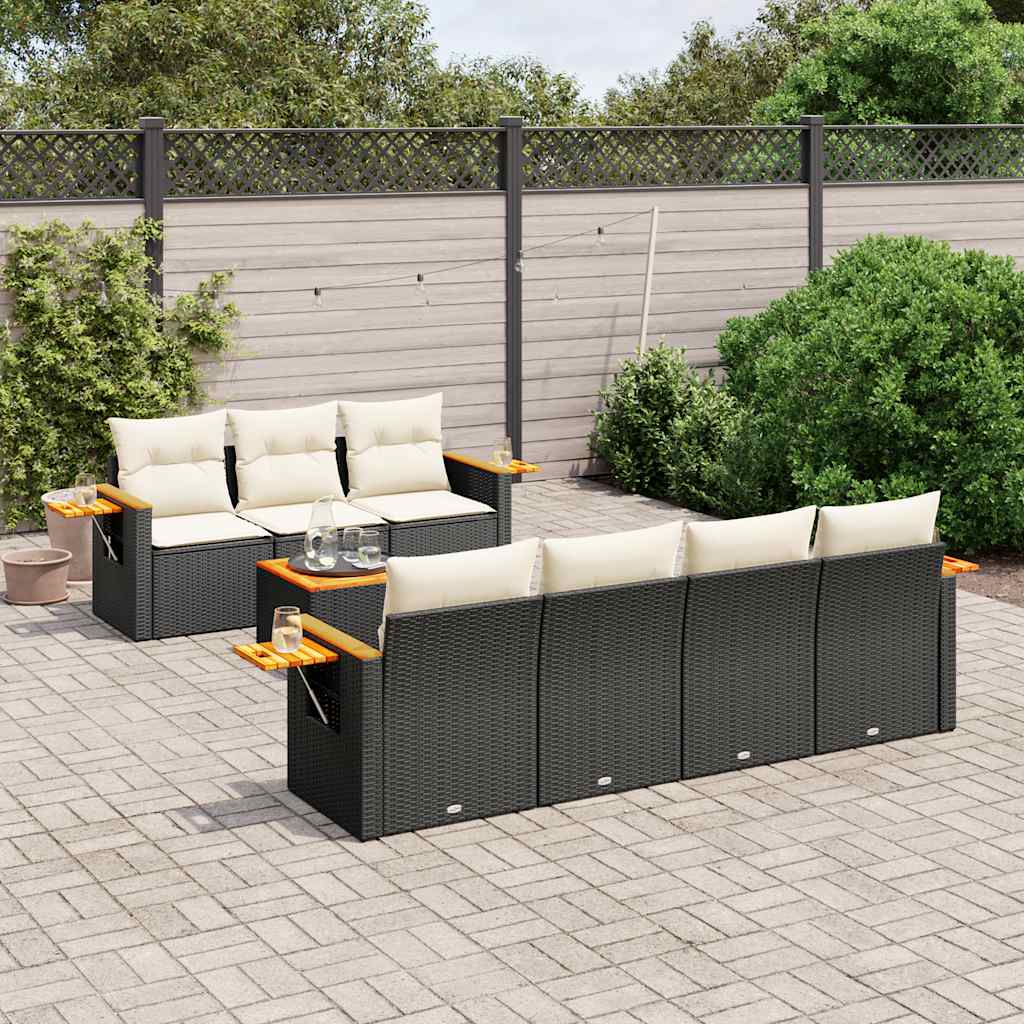 8-tlg. Garten-Sofagarnitur mit Kissen Schwarz Poly Rattan