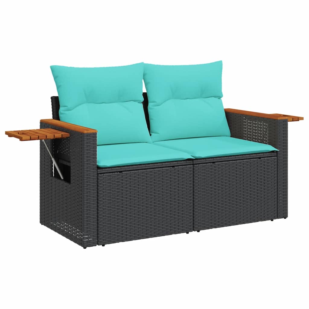 4-tlg. Garten-Sofagarnitur mit Kissen Schwarz Poly Rattan