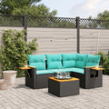 5-tlg. Garten-Sofagarnitur mit Kissen Schwarz Poly Rattan