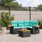 5-tlg. Garten-Sofagarnitur mit Kissen Schwarz Poly Rattan