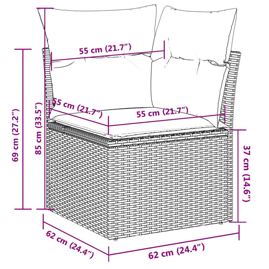 7-tlg. Garten-Sofagarnitur mit Kissen Grau Poly Rattan