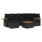 7-tlg. Garten-Sofagarnitur mit Kissen Schwarz Poly Rattan