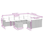 10-tlg. Garten-Sofagarnitur mit Kissen Grau Poly Rattan